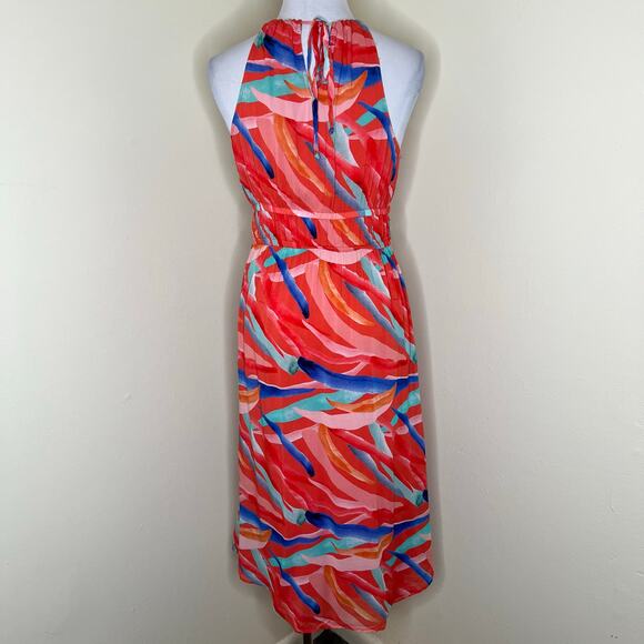 Cloth & Stone Midi Dress SMALL Red Abstract Print Beach Vacation Halter Tie NEW - Picture 9 of 11